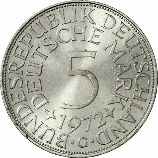 Anverso 5 marcos 1972 G - valor de la moneda de plata - Alemania, RFA