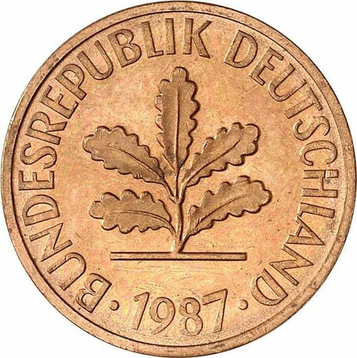 Реверс монеты - 2 пфеннига 1987 года D - цена  монеты - Германия, ФРГ
