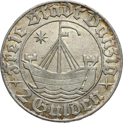 Rewers monety - 2 guldeny 1932 "Koga" - cena srebrnej monety - Polska, Wolne Miasto Gdańsk