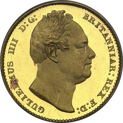 Аверс монеты - Пробный Соверен 1830 года WW Гладкий гурт - цена золотой монеты - Великобритания, Вильгельм IV