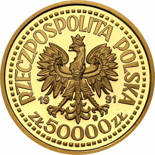 Аверс монеты - Пробные 50000 злотых 1991 года MW ET "Иоанн Павел II" Золото - цена золотой монеты - Польша, III Республика до деноминации