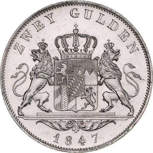 Rewers monety - 2 guldeny 1847 - cena srebrnej monety - Bawaria, Ludwik I