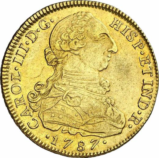Аверс монеты - 8 эскудо 1787 года NR JJ - цена золотой монеты - Колумбия, Карл III