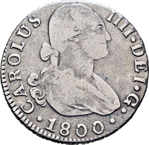 Аверс монеты - 2 реала 1800 года S CN - цена серебряной монеты - Испания, Карл IV