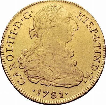 Аверс монеты - 8 эскудо 1781 года MI - цена золотой монеты - Перу, Карл III