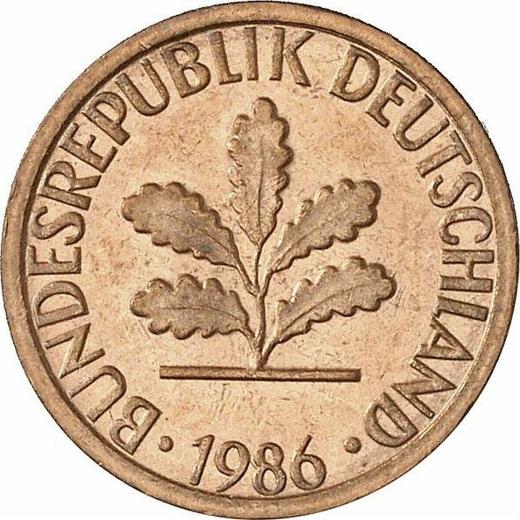 Реверс монеты - 1 пфенниг 1986 года F - цена  монеты - Германия, ФРГ