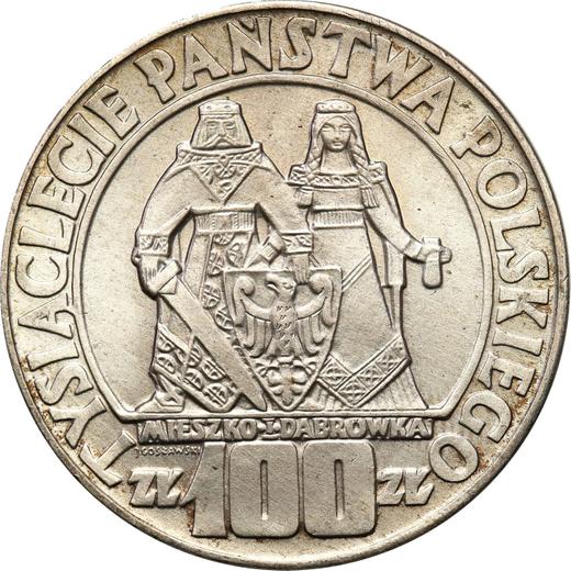 Reverso 100 eslotis 1966 MW "Miecislao y Dabrowka" Plata - valor de la moneda de plata - Polonia, República Popular