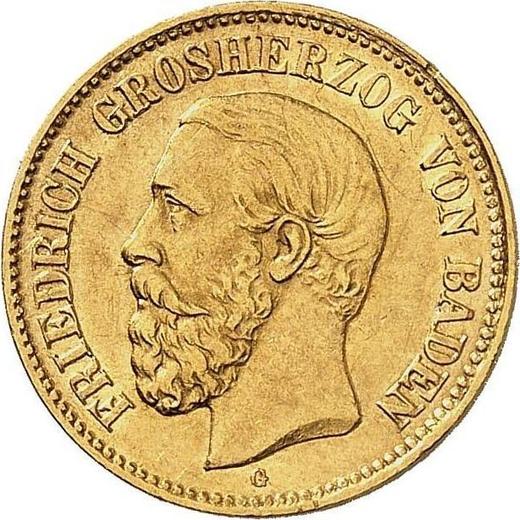 Аверс монеты - 5 марок 1877 года G "Баден" - цена золотой монеты - Германия, Германская Империя