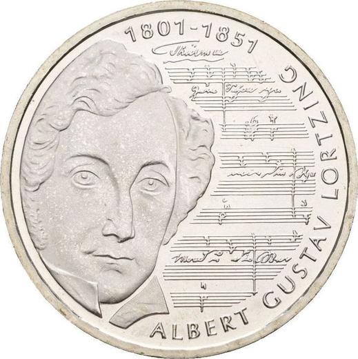Аверс монеты - 10 марок 2001 года J "Альберт Лорцинг" - цена серебряной монеты - Германия, ФРГ
