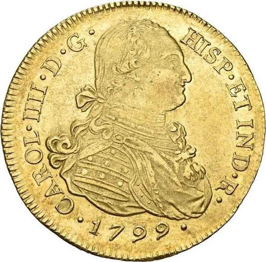 Аверс монеты - 8 эскудо 1799 года P JF - цена золотой монеты - Колумбия, Карл IV