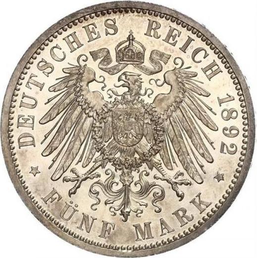 Reverso 5 marcos 1892 A "Prusia" - valor de la moneda de plata - Alemania, Imperio alemán