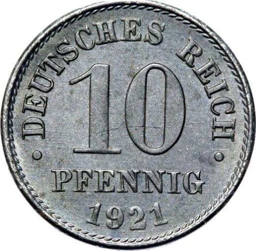 Аверс монеты - 10 пфеннигов 1921 года A "Тип 1916-1922" - цена  монеты - Германия, Германская Империя