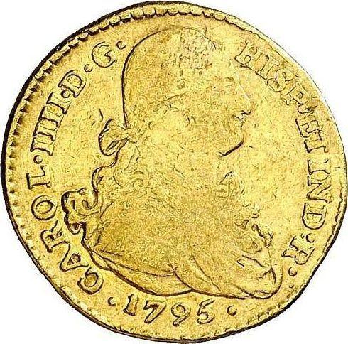 Awers monety - 2 escudo 1795 P JF - cena złotej monety - Kolumbia, Karol IV