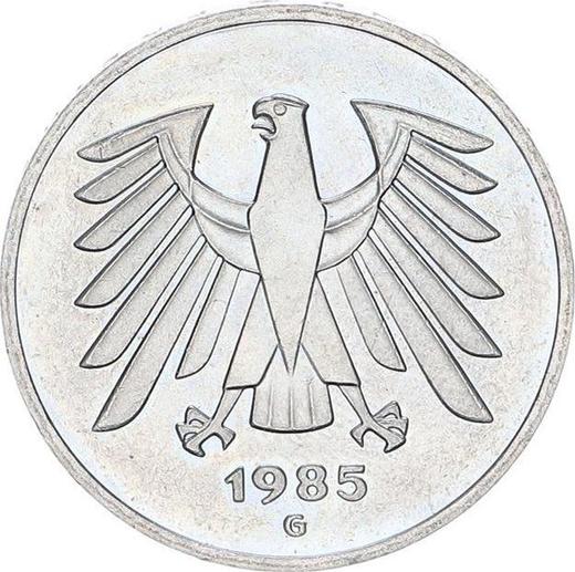 Reverso 5 marcos 1985 G - valor de la moneda  - Alemania, RFA