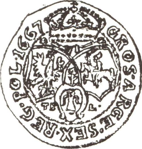 Реверс монеты - Шестак (6 грошей) 1667 года TBL "Портрет с обводкой" - цена серебряной монеты - Польша, Ян II Казимир