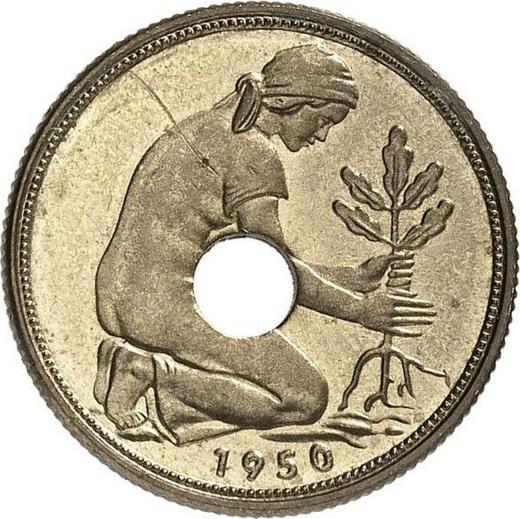 Rewers monety - 50 fenigów 1950 J Mosiężne poszycie - cena  monety - Niemcy, RFN