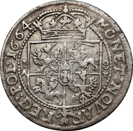 Rewers monety - Ort (18 groszy) 1664 AT "Prosta tarcza" - cena srebrnej monety - Polska, Jan II Kazimierz