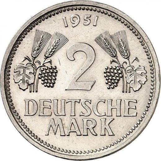 Аверс монеты - 2 марки 1951 года D Большой диаметр Пробные - цена  монеты - Германия, ФРГ