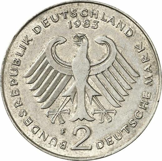 Reverse 2 Mark 1983 F "Konrad Adenauer" -  Coin Value - Germany, FRG