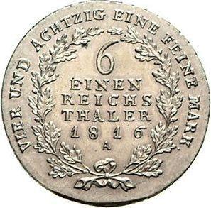 Revers 1/6 Taler 1816 A "Typ 1809-1818" - Silbermünze Wert - Preußen, Friedrich Wilhelm III