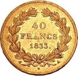 Reverse 40 Francs 1833 A "Type 1831-1839" Paris - France, Louis Philippe I