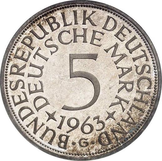 Аверс монеты - 5 марок 1963 года G - цена серебряной монеты - Германия, ФРГ