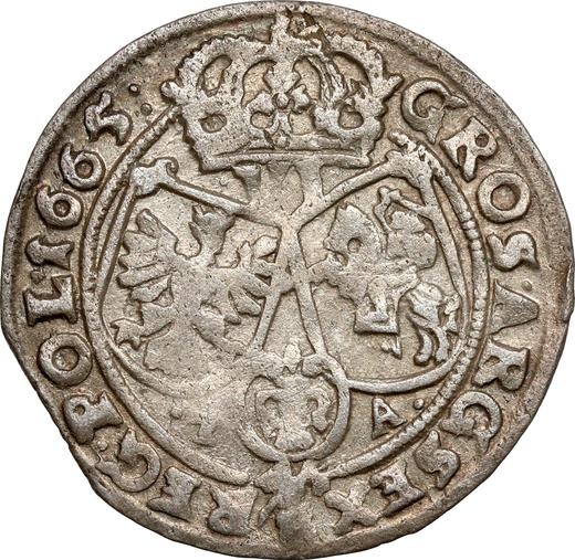 Реверс монеты - Шестак (6 грошей) 1665 года TA "Портрет с обводкой" - цена серебряной монеты - Польша, Ян II Казимир