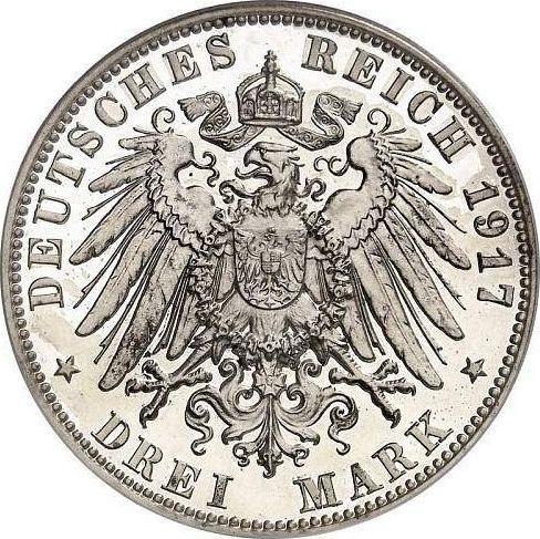 Reverso 3 marcos 1917 E "Sajonia" Federico III el Sabio - valor de la moneda de plata - Alemania, Imperio alemán