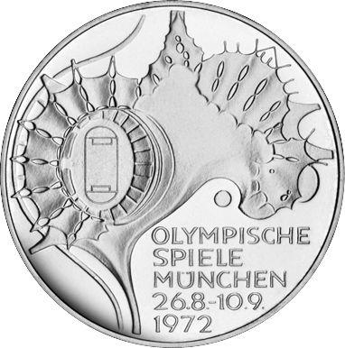 Аверс монеты - 10 марок 1972 года F "XX летние Олимпийские игры" - цена серебряной монеты - Германия, ФРГ