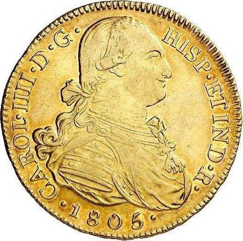 Аверс монеты - 8 эскудо 1805 P JT - Колумбия, Карл IV