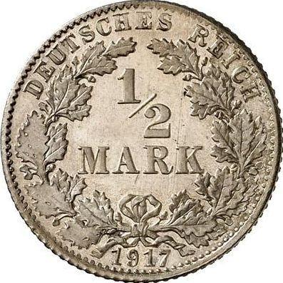 Awers monety - 1/2 marki 1917 D "Typ 1905-1919" - cena srebrnej monety - Niemcy, Cesarstwo Niemieckie