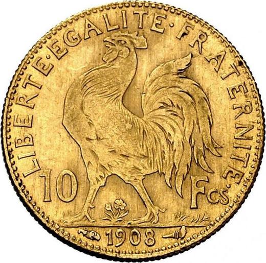 Реверс монеты - 10 франков 1908 года "Тип 1899-1914" Париж - цена золотой монеты - Франция, Третья республика
