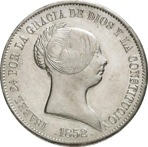 Аверс монеты - 20 реалов 1852 года Восьмиконечные звёзды - цена серебряной монеты - Испания, Изабелла II