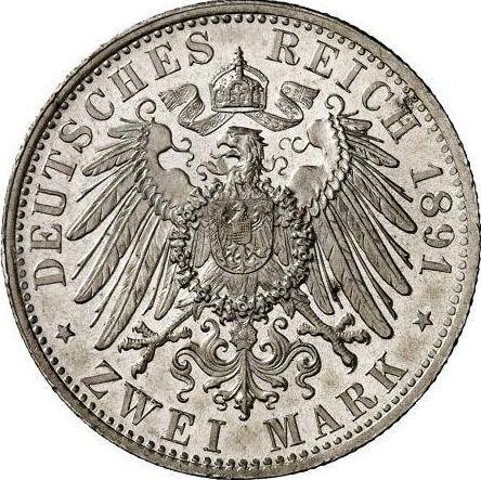 Reverso 2 marcos 1891 D "Bavaria" - valor de la moneda de plata - Alemania, Imperio alemán