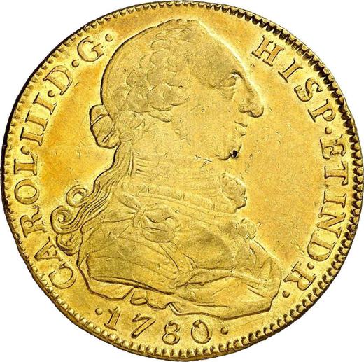 Anverso 8 escudos 1780 NR JJ - valor de la moneda de oro - Colombia, Carlos III