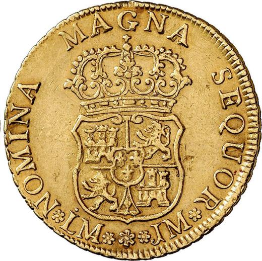 Revers 4 Escudos 1758 LM JM - Goldmünze Wert - Peru, Ferdinand VI