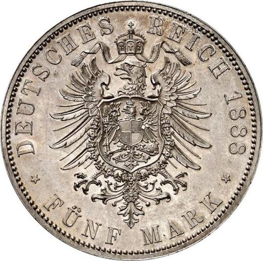 Reverso 5 marcos 1888 A "Hessen" - valor de la moneda de plata - Alemania, Imperio alemán