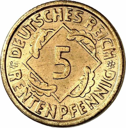 Аверс монеты - 5 рентенпфеннигов 1923 года G - цена  монеты - Германия, Bеймарская республика