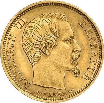Аверс монеты - 10 франков 1854 года A "Малый диаметр" Париж Гурт гладкий - цена золотой монеты - Франция, Наполеон III