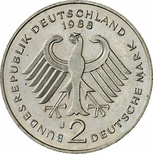 Реверс монеты - 2 марки 1988 года J "Людвиг Эрхард" - цена  монеты - Германия, ФРГ