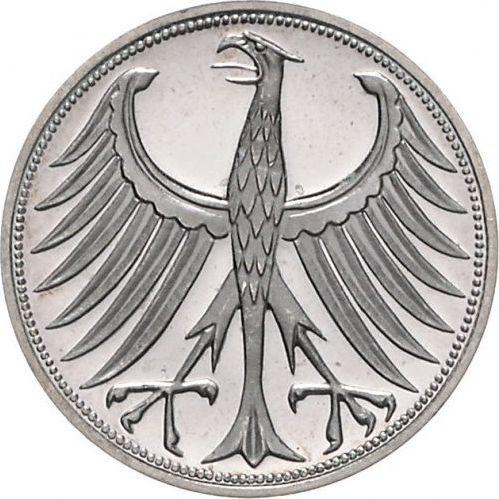 Rewers monety - 5 marek 1956 G - cena srebrnej monety - Niemcy, RFN