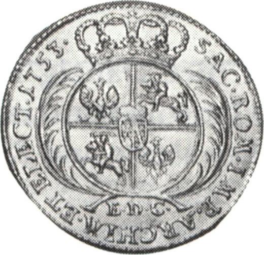 Реверс монеты - Дукат 1753 года EDC "Коронный" - цена золотой монеты - Польша, Август III