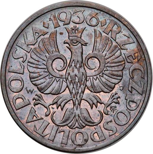 Аверс монеты - 2 гроша 1936 года WJ - цена  монеты - Польша, II Республика