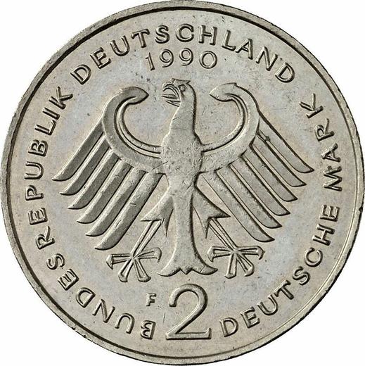 Реверс монеты - 2 марки 1990 года F "Людвиг Эрхард" - цена  монеты - Германия, ФРГ