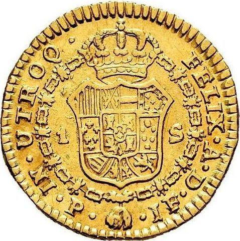 Реверс монеты - 1 эскудо 1807 года P JF - цена золотой монеты - Колумбия, Карл IV
