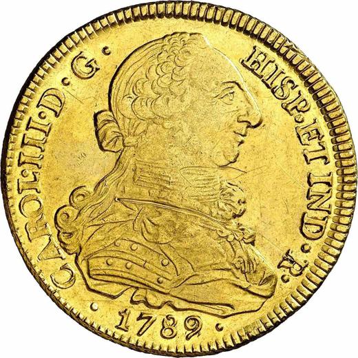 Аверс монеты - 8 эскудо 1789 года P SF - цена золотой монеты - Колумбия, Карл III