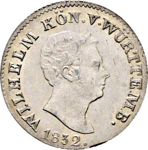 Аверс монеты - 3 крейцера 1832 года - цена серебряной монеты - Вюртемберг, Вильгельм I