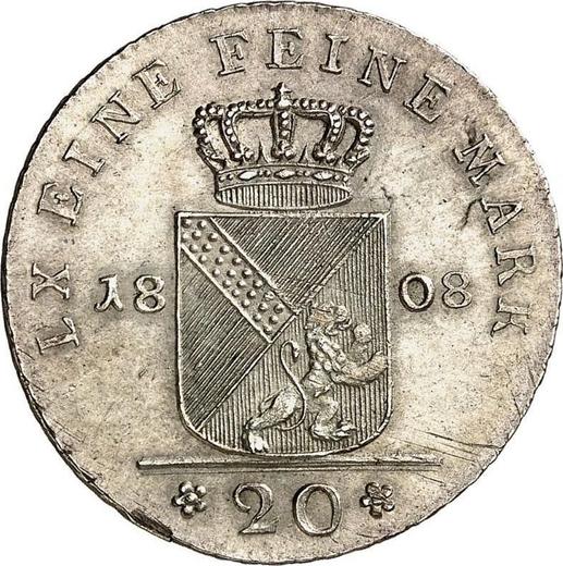 Реверс монеты - 20 крейцеров 1808 года - цена серебряной монеты - Баден, Карл Фридрих