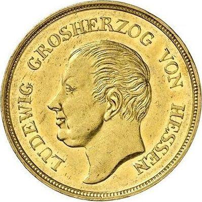 Awers monety - 10 guldenów 1827 H. R. - cena złotej monety - Hesja-Darmstadt, Ludwik I