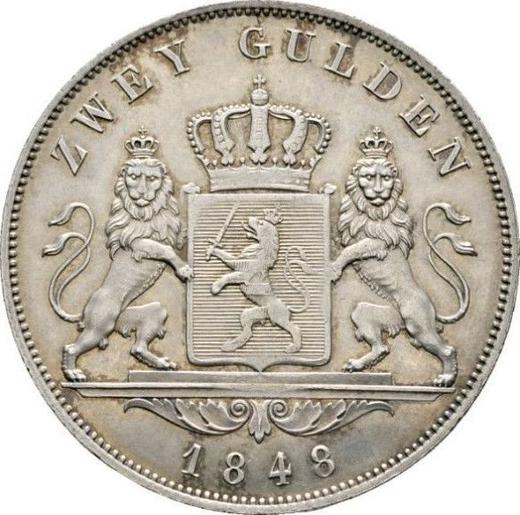 Rewers monety - 2 guldeny 1848 - cena srebrnej monety - Hesja-Darmstadt, Ludwik III